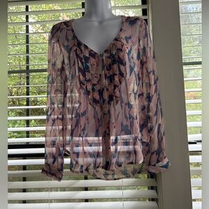 Maeve Pink and Blue Sheer Blouse Size 0 Lake New